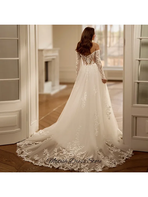 XIKUO Классическое свадебное платье из кружева и тюля Robe de mari, белый, фото 4