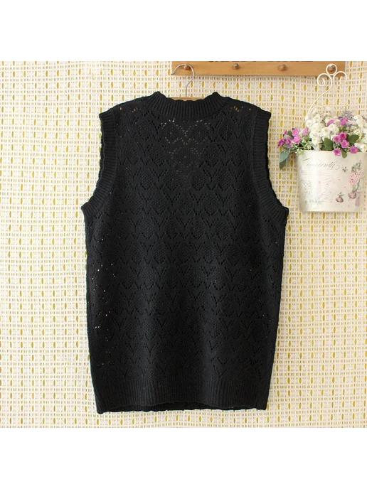 youyou Женский свободный вязаный жилет Plus Size 4XL, черный, фото 3