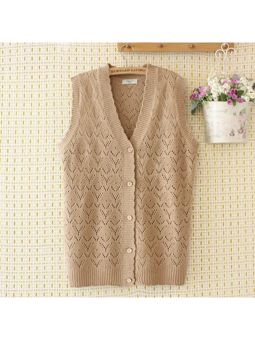 youyou Женский свободный вязаный жилет Plus Size 4XL, бежевый