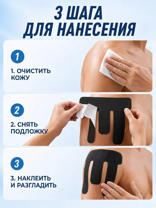 Кинезио тейп для плеча преднарезанный спортивный пластырь, черный, фото 7