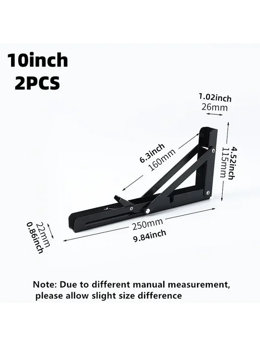 Нет бренда Складные треугольные кронштейны для полок black 10inch 2pc, черный