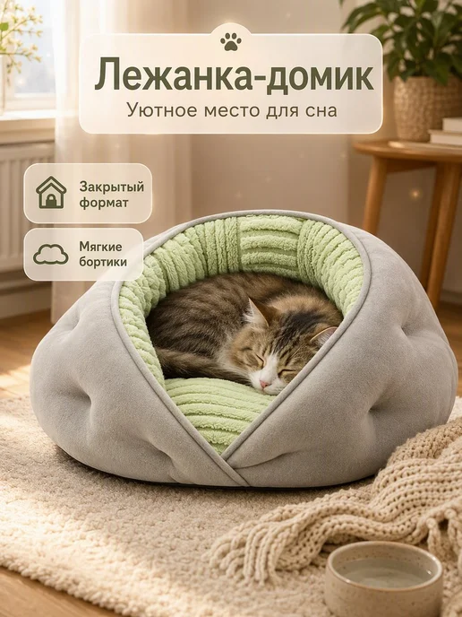 Лежанка-домик для кошек и собак, плюшевая 65*55CM, серый, фото 2